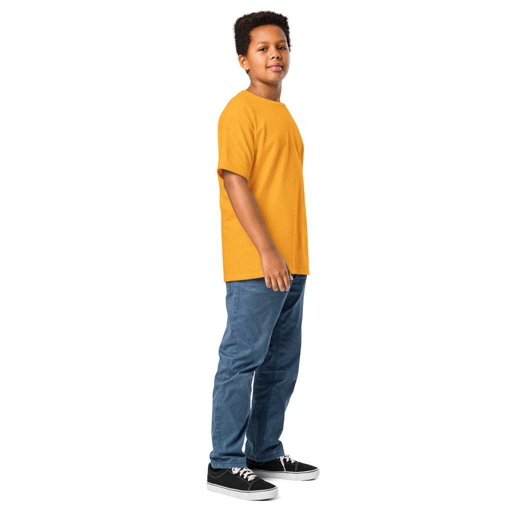 Mini Moose Kids Surf Tee in Gold, angled front view