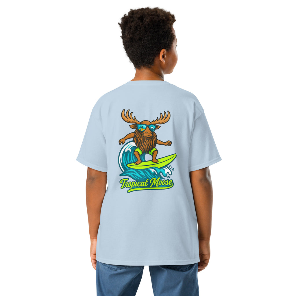 Mini Moose Kids Surf Tee in Light Blue, alternate back view