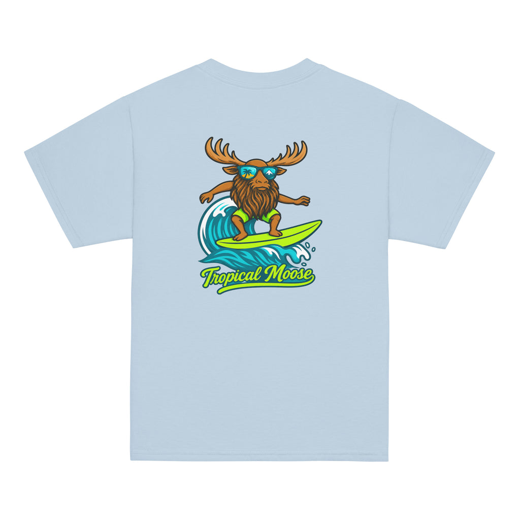Mini Moose Kids Surf Tee in Light Blue, back view