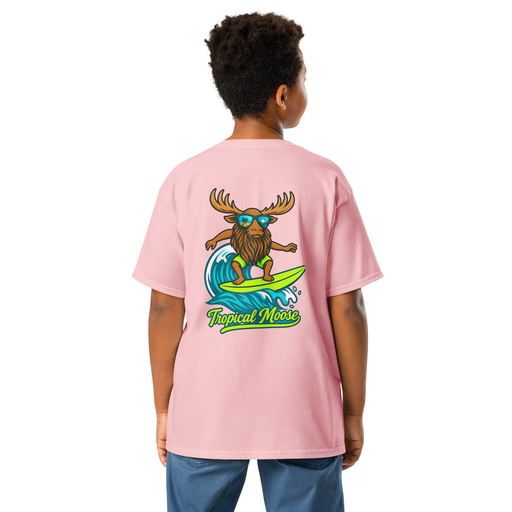 Mini Moose Kids Surf Tee in Light Pink, back view