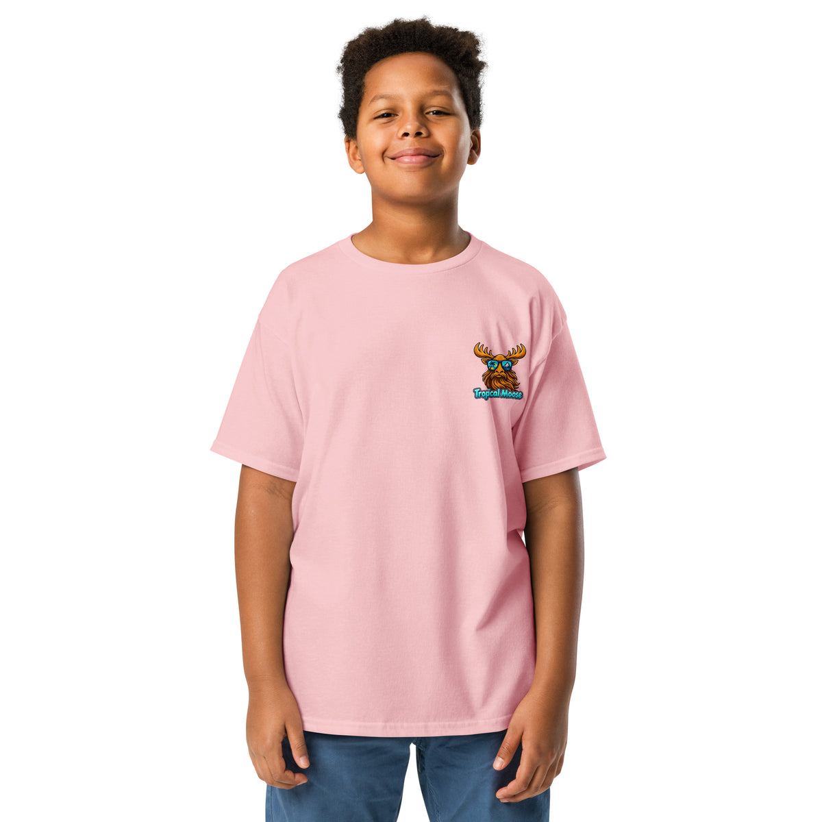 Mini Moose Kids Surf Tee in Light Pink, front view