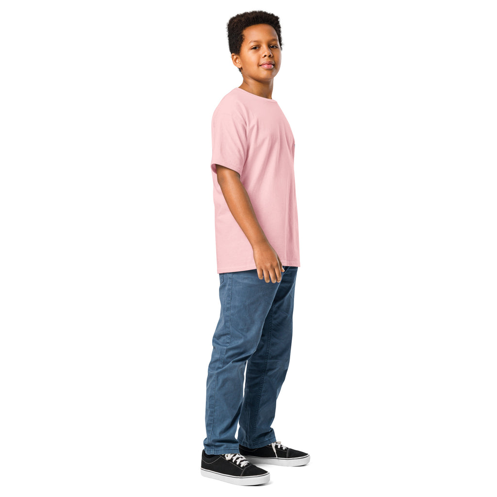 Mini Moose Kids Surf Tee in Light Pink, angled front view