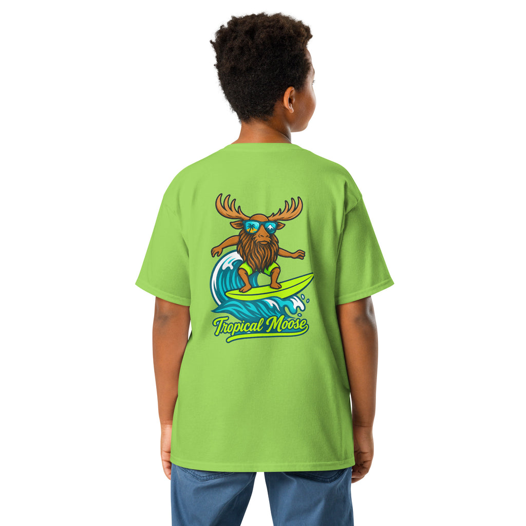 Mini Moose Kids Surf Tee in Lime, alternate back view