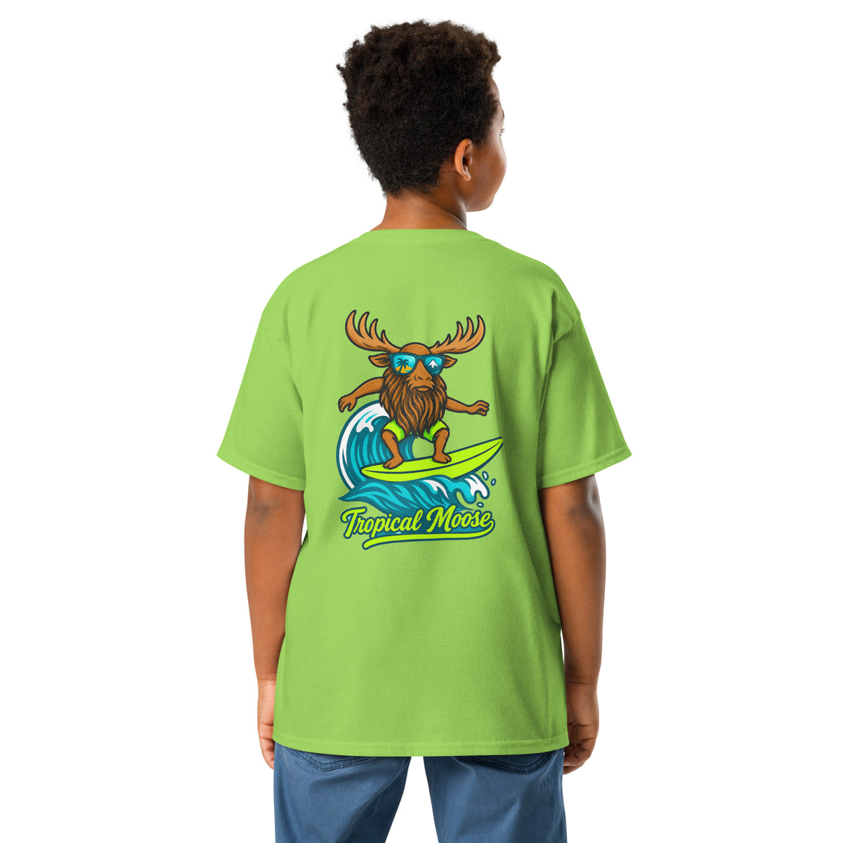 Mini Moose Kids Surf Tee in Lime, alternate back view