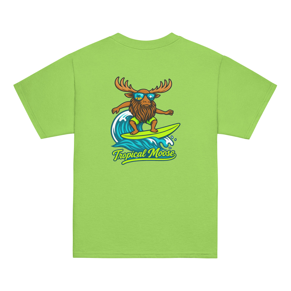 Mini Moose Kids Surf Tee in Lime, back view