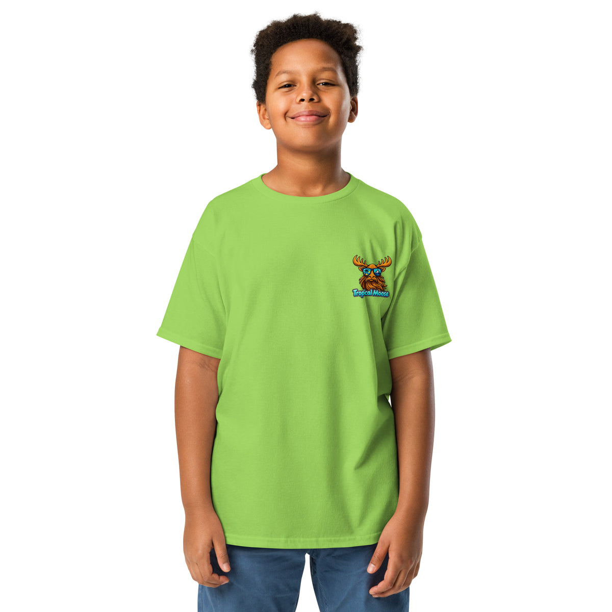 Mini Moose Kids Surf Tee in Lime, alternate front view