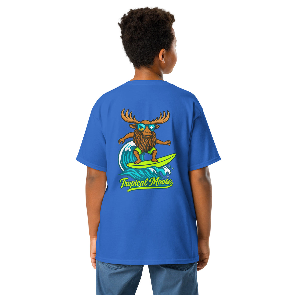 Mini Moose Kids Surf Tee in Royal Blue, alternate back view