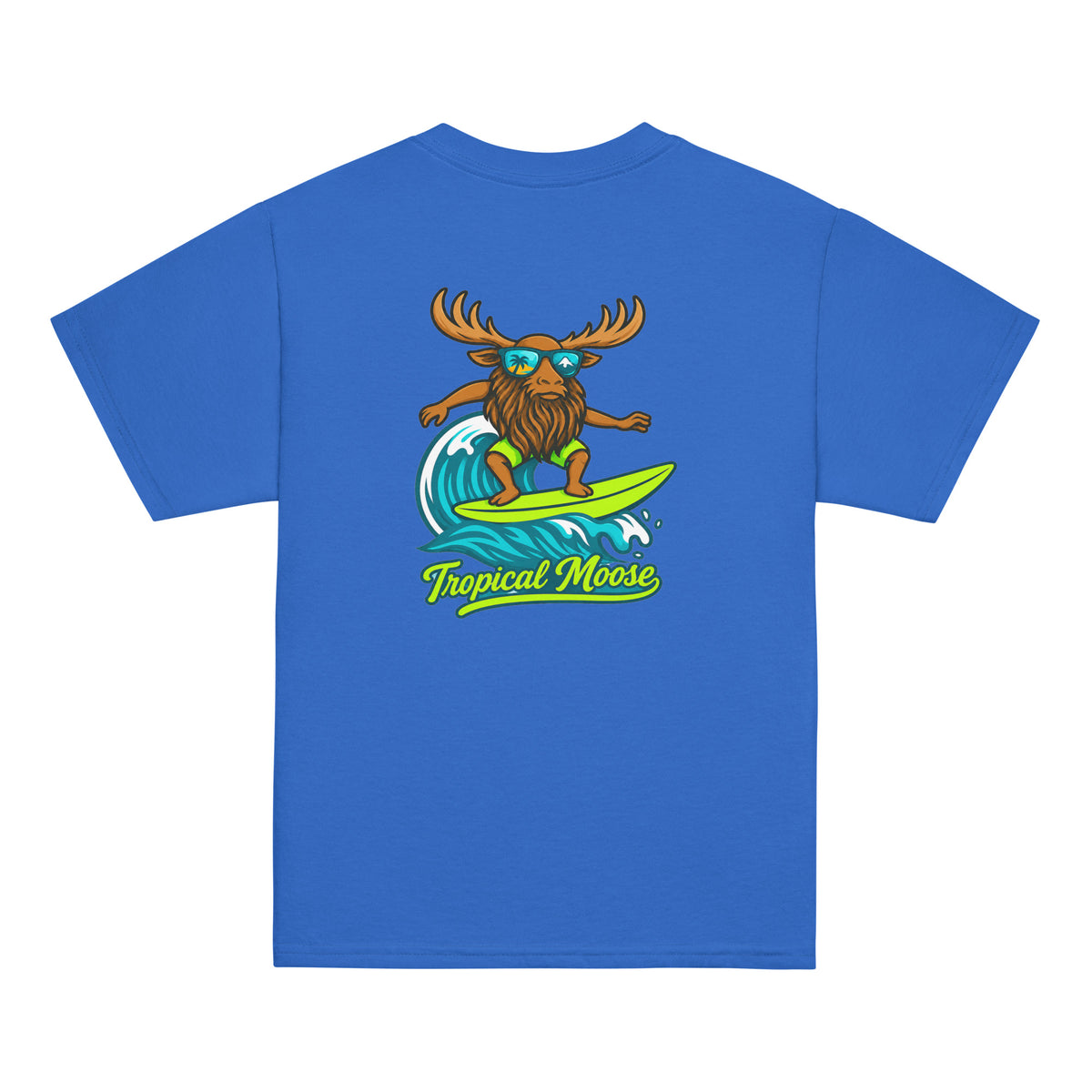 Mini Moose Kids Surf Tee in Royal Blue, back view