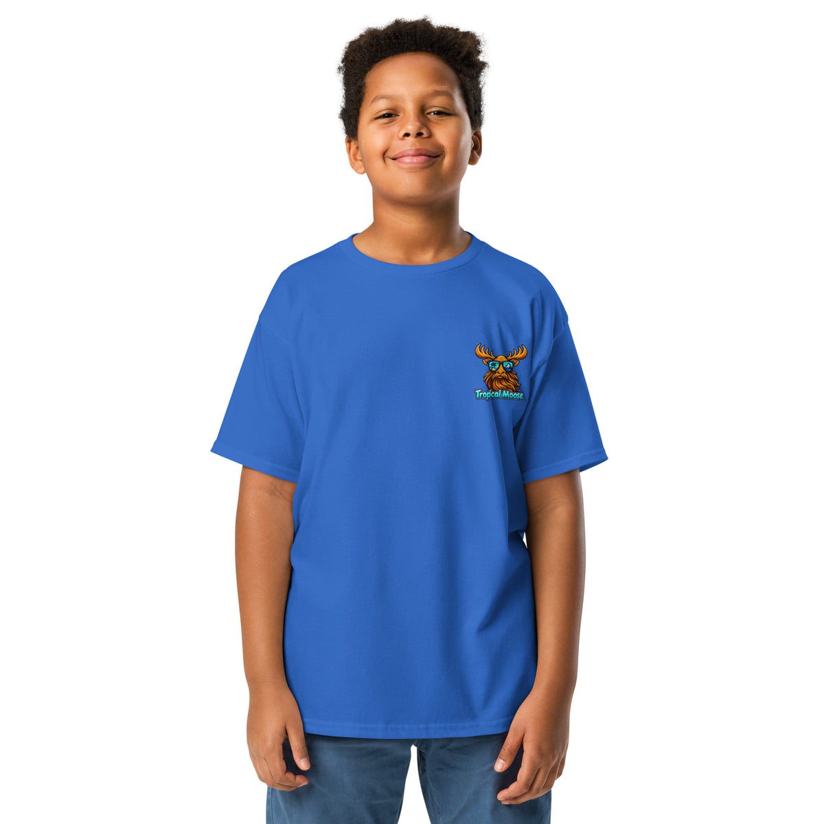 Mini Moose Kids Surf Tee in Royal Blue, alternate front view