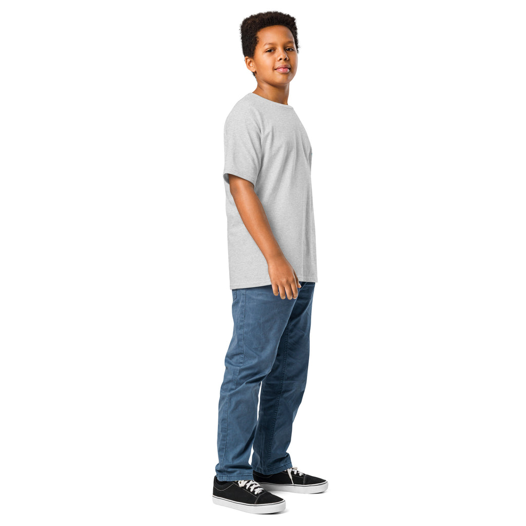 Mini Moose Kids Surf Tee in Sport Grey, angled front view