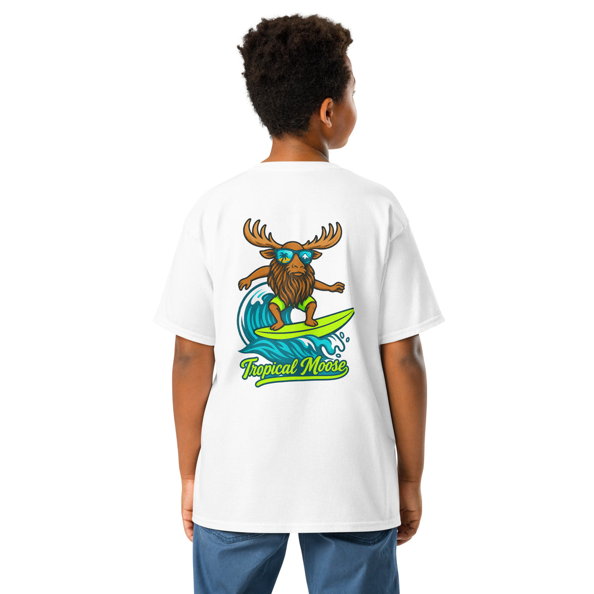 Mini Moose Kids Surf Tee in White, alternate back view