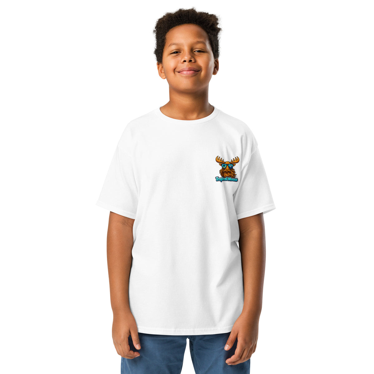Mini Moose Kids Surf Tee in White, alternate front view