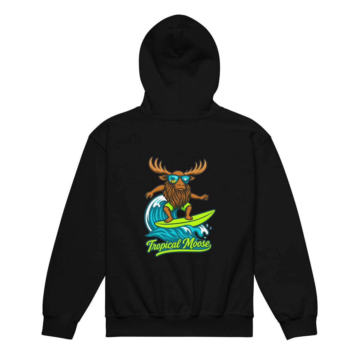 Mini Moose Kids Surf Hoodie in Black, back view