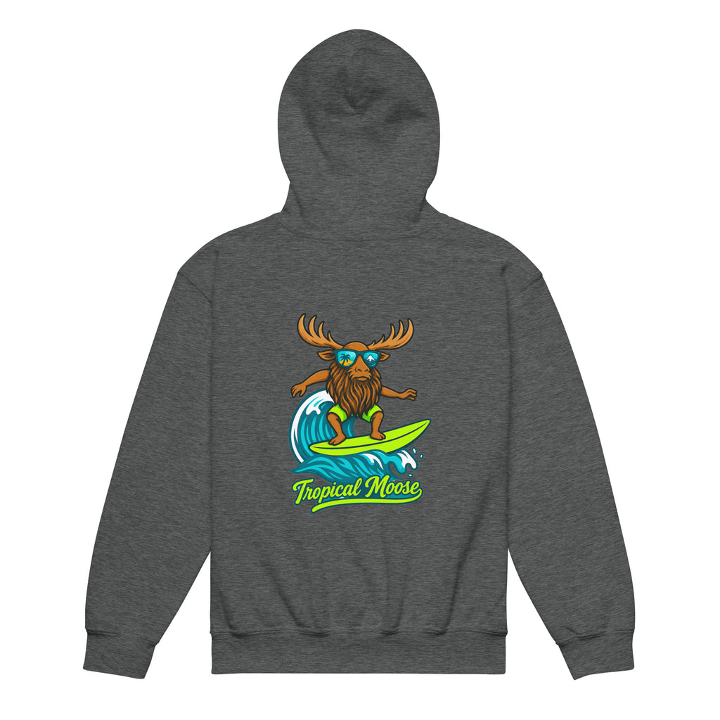Mini Moose Kids Surf Hoodie in Dark Heather, back view
