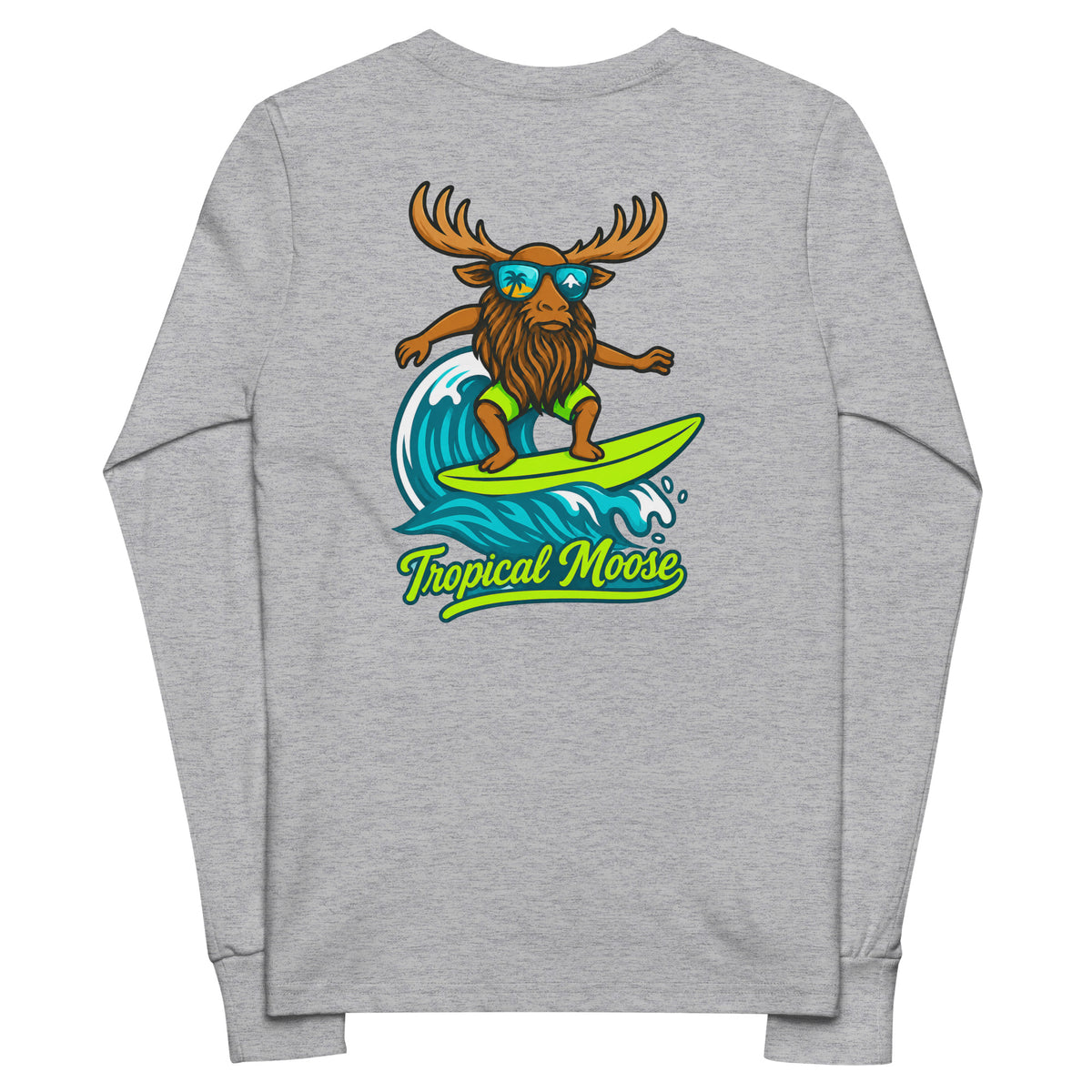 Mini Moose Kids Long Sleeve Tee in Athletic Heather, back view